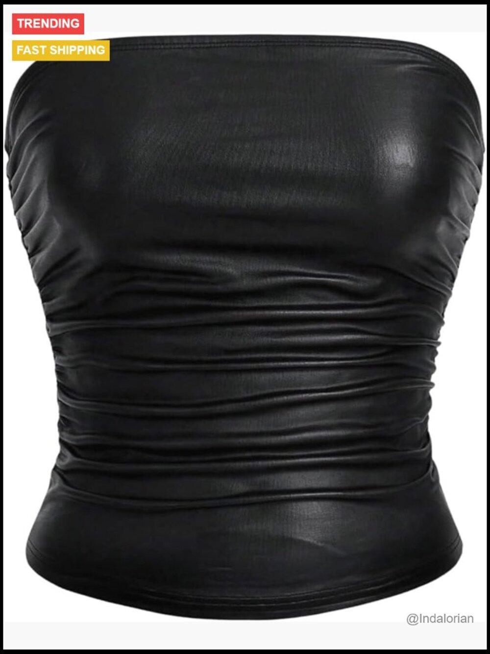 Plus Size PU Leather Ruched Strapless Tube Crop Top